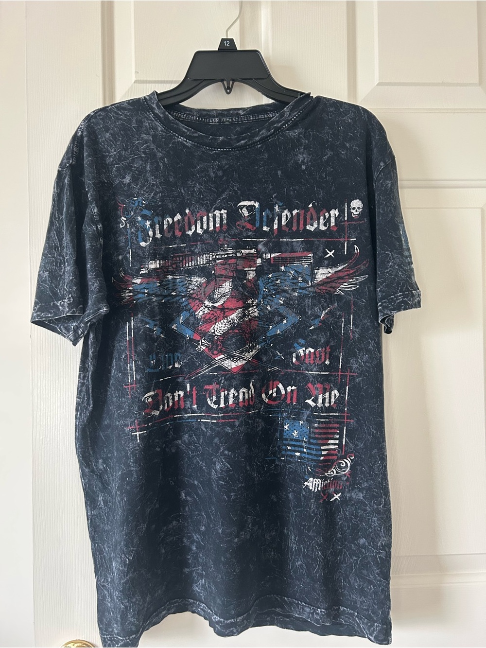 Affliction Black Freedom Defender Graphic Tee with Red & Blue Accents